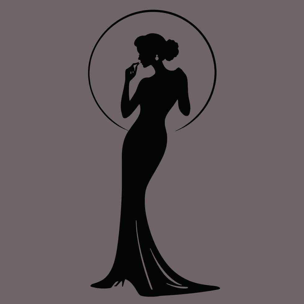 Silhouette of a woman in a long dress vector