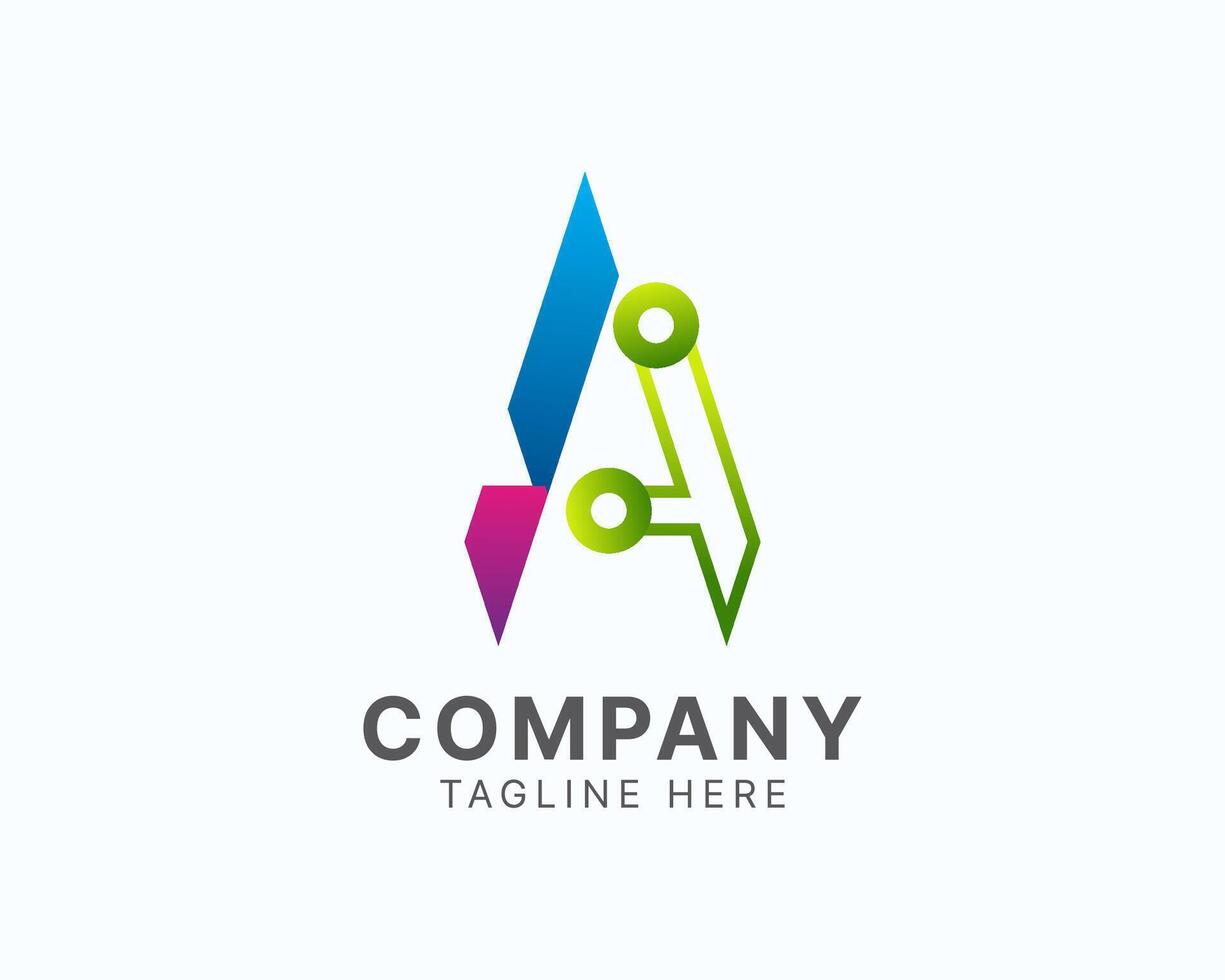 A letter initial logo template design with technology concept. vector