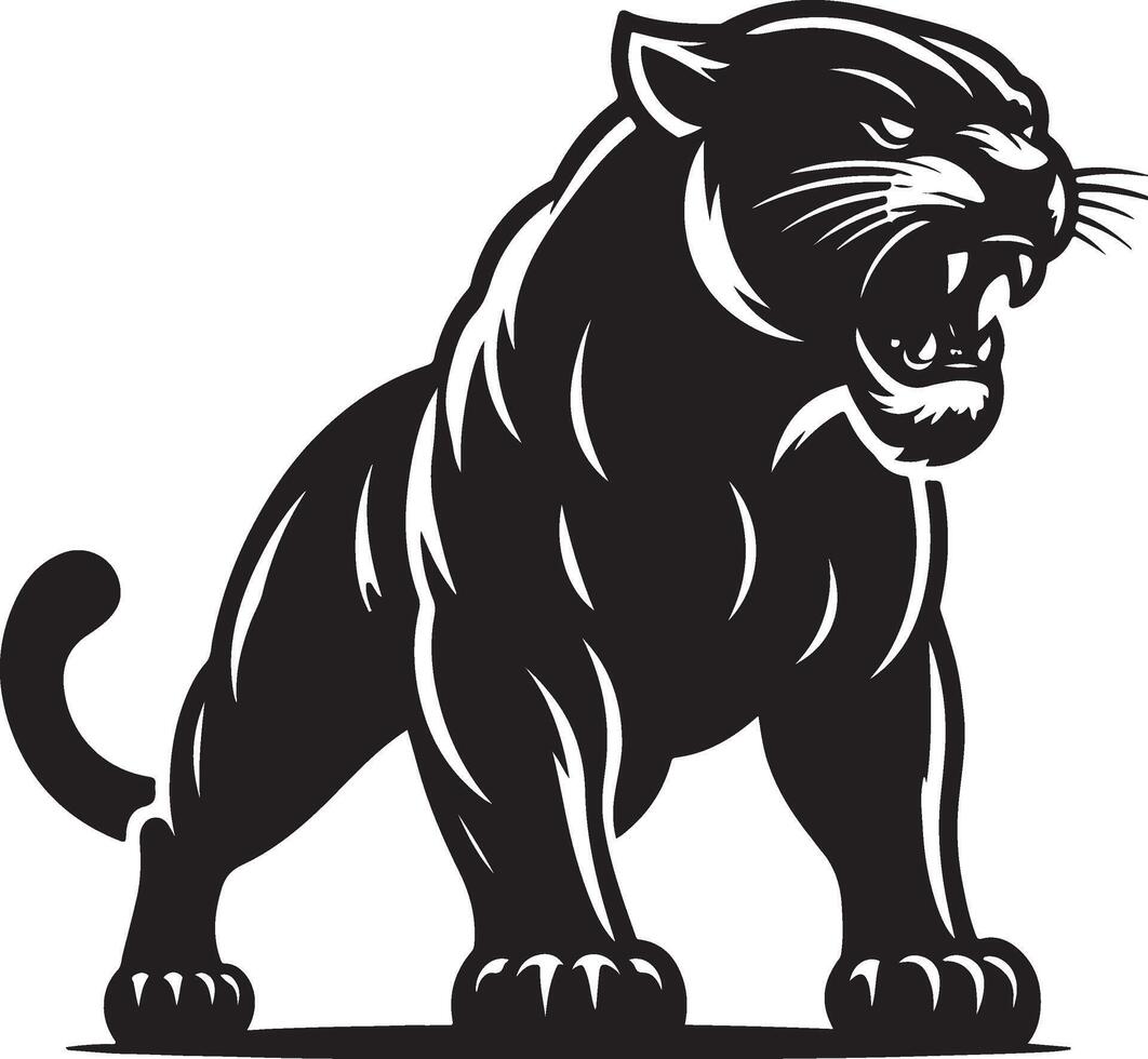 Silhouette of a angry jaguar on white background. vector