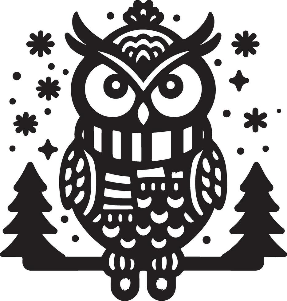 Winter owl sitting icon. vector