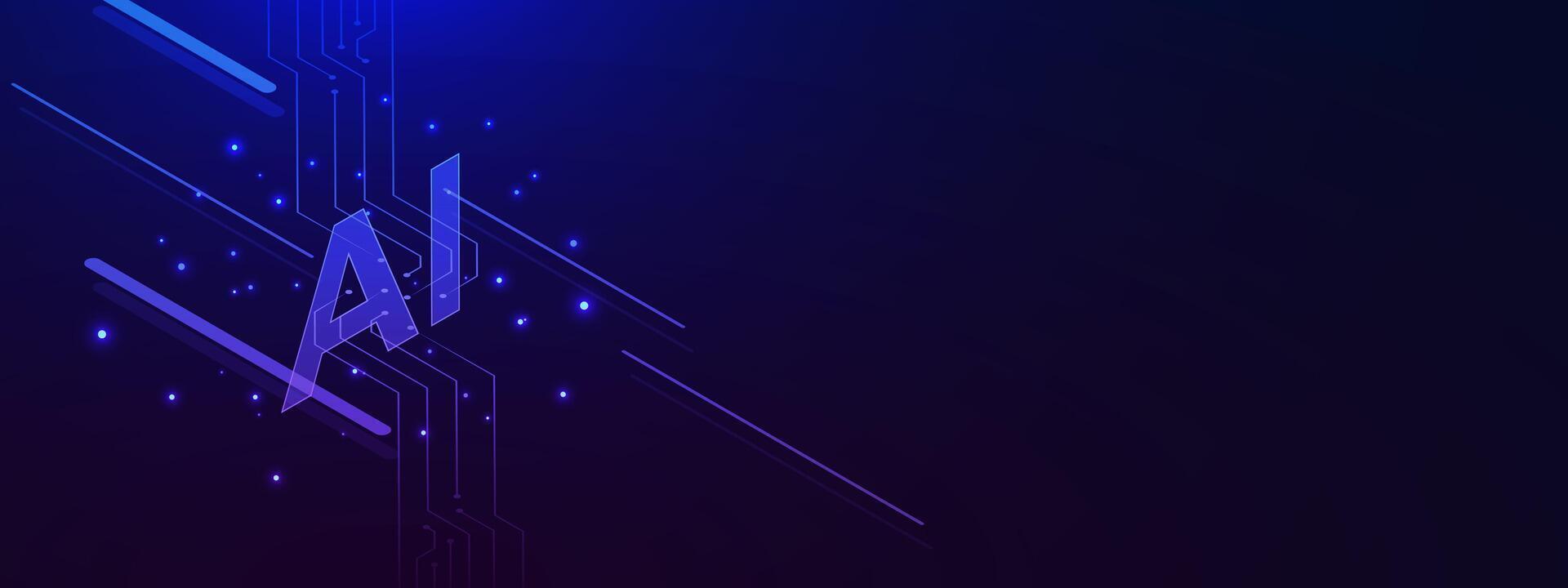 Circuit board with AI isometric. Artificial intelligence and computer network technology background design concept vector