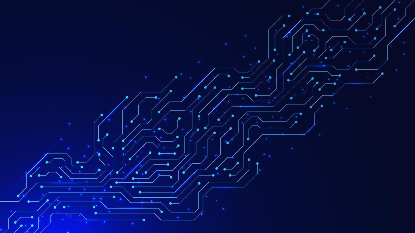 Glowing circuit board technology with glitter effect. Digital data processing, wireless data transmission and computer technology concept vector