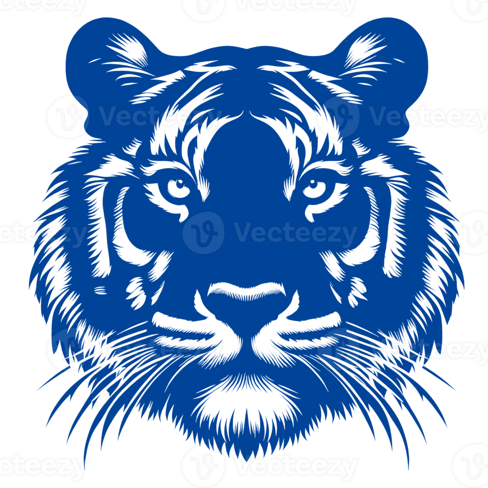 Blue and White Stylized Tiger Head Illustration png