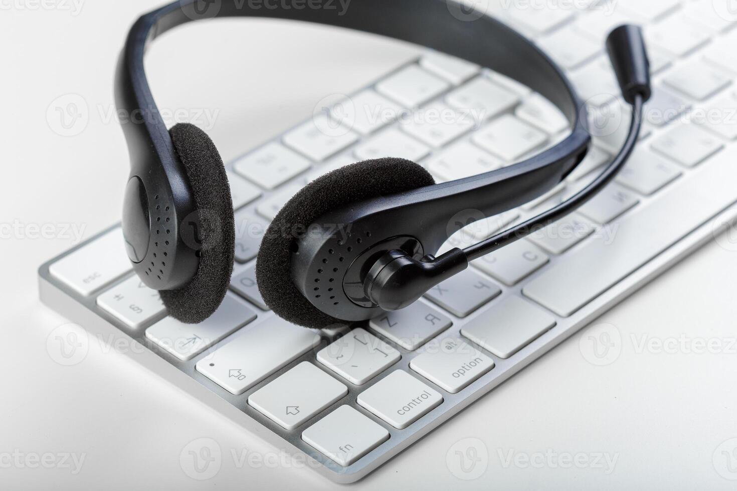 headset on keyboard computer laptop photo