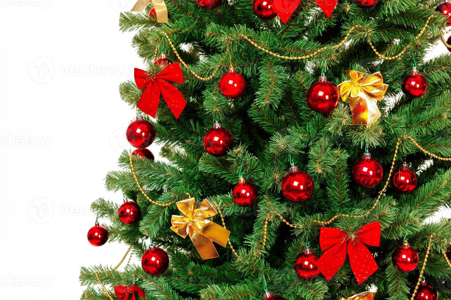 Christmas tree with ornaments, close-up photo