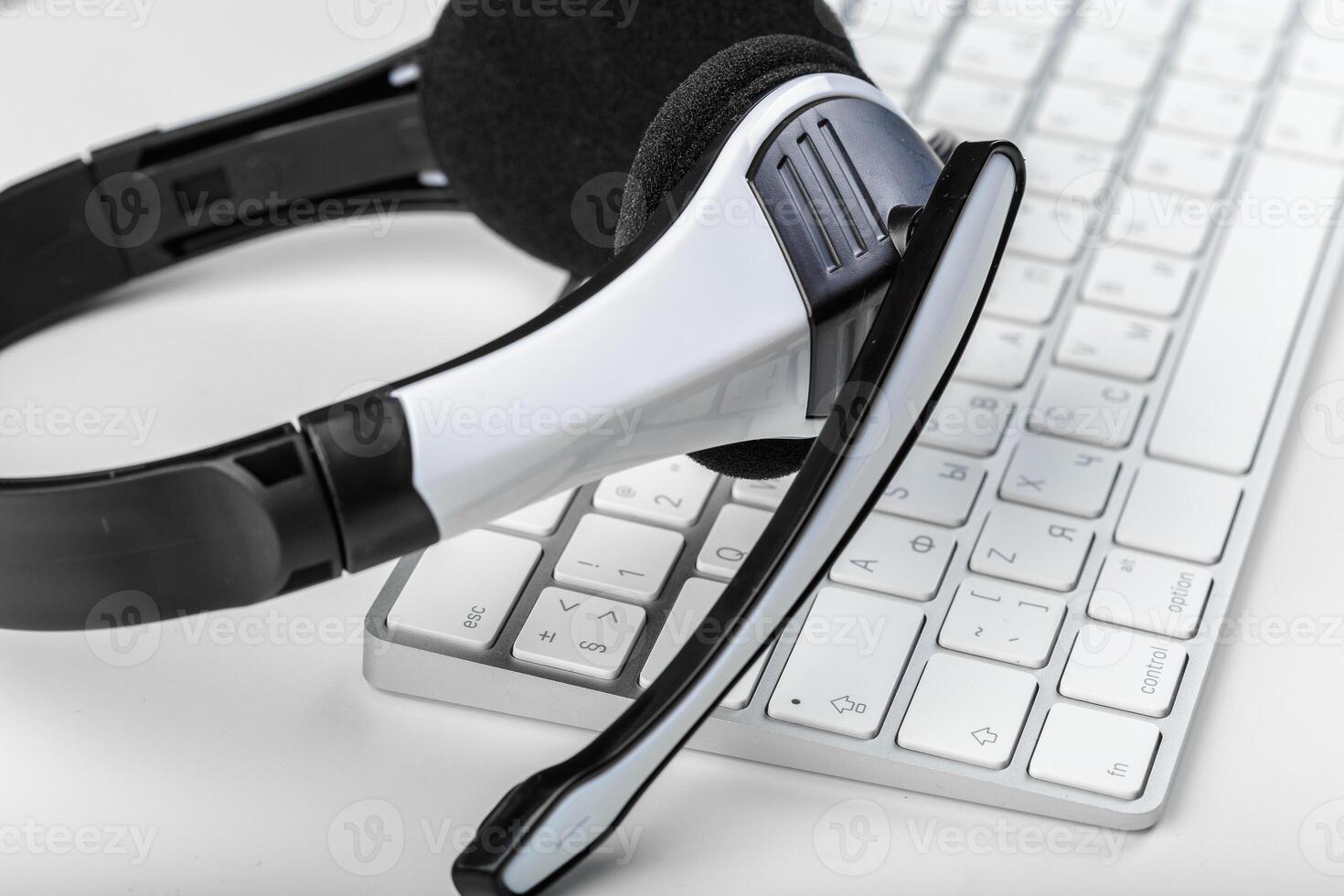 headset on keyboard computer laptop photo