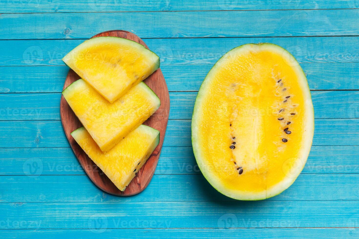 Slice yellow watermelon photo