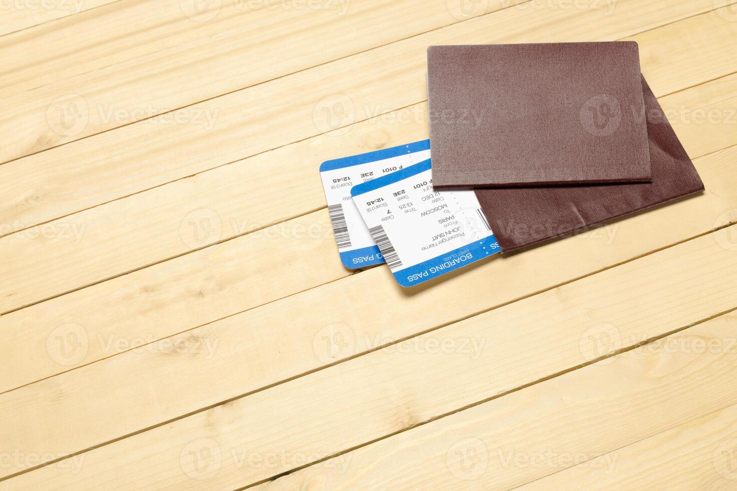 Travel objects on wooden background photo