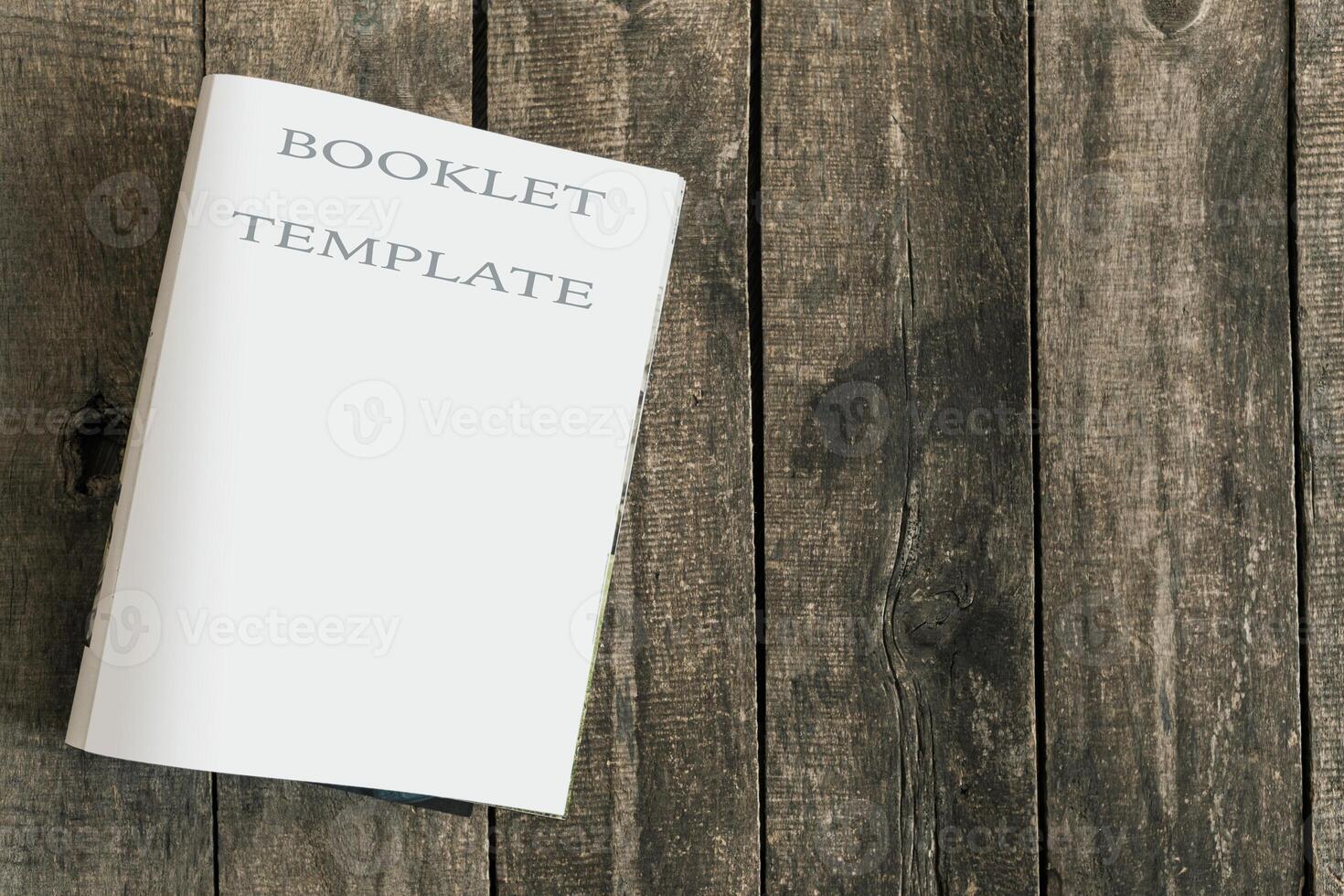 Blank open book, brochure or magazine on vintage wooden table background photo