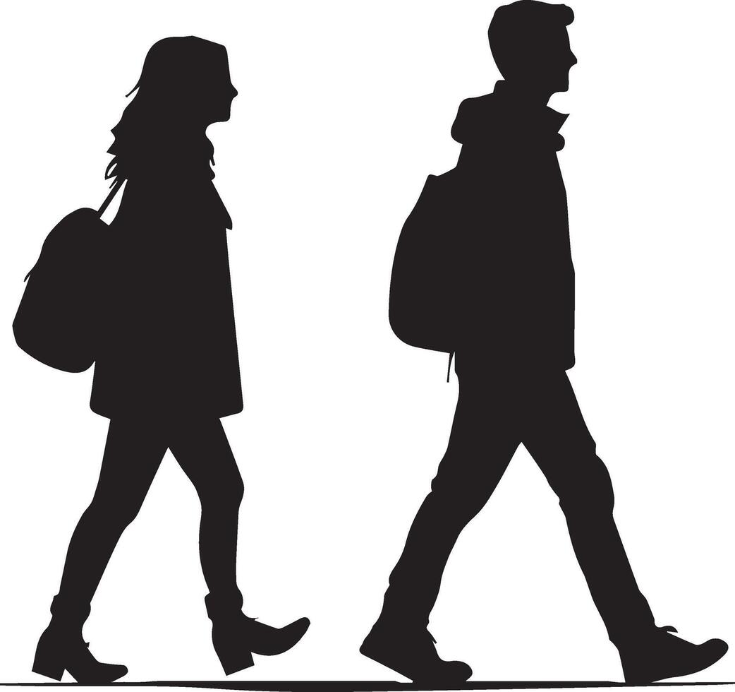Silhouette of Couple walking graphic design vector