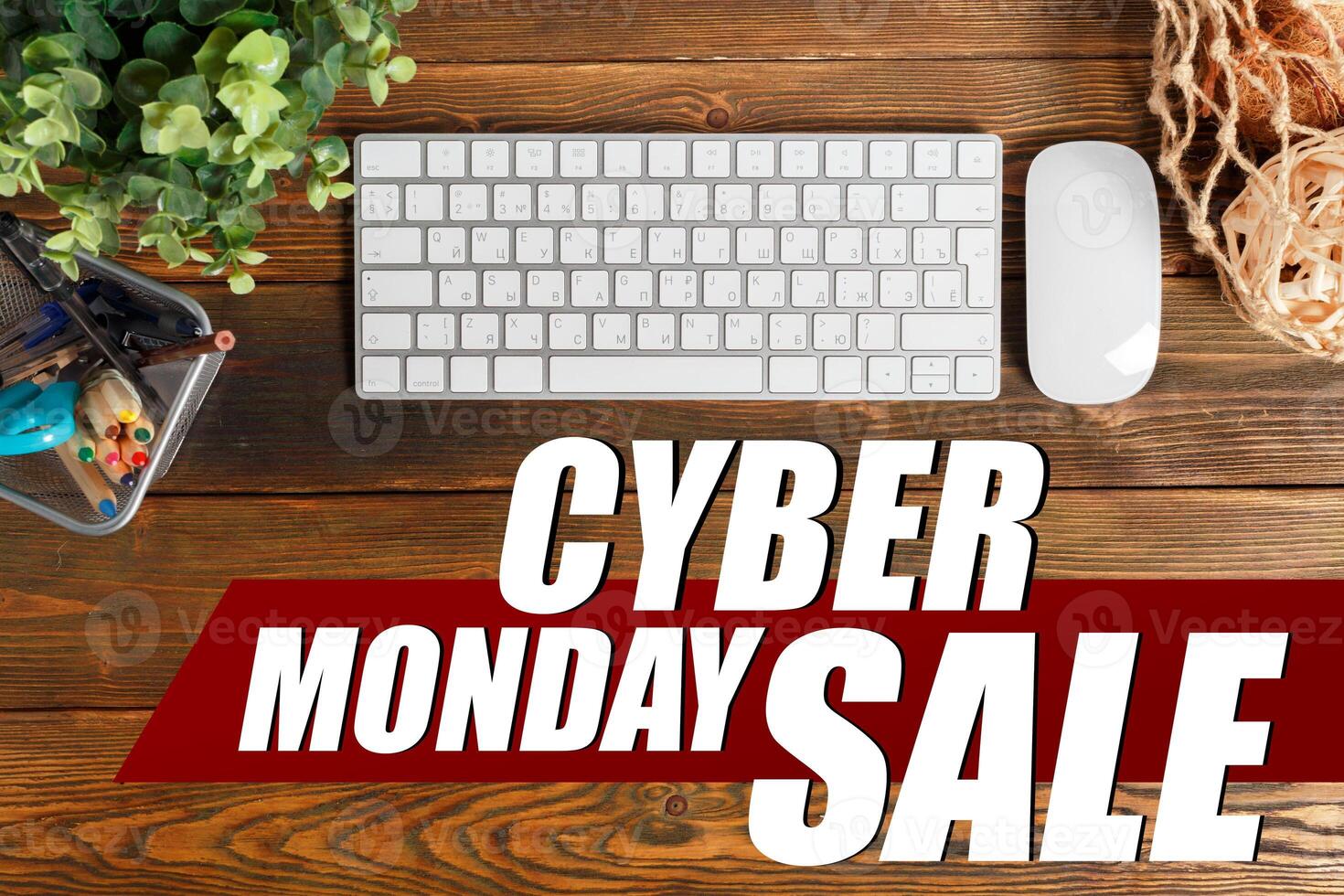 Modern working business desk with keyboard, mouse photo