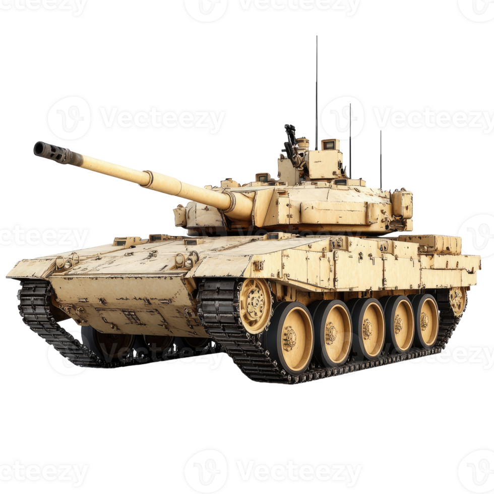 Battle tank, beige color with black stripes on the sides and roof, on Transparent background, png