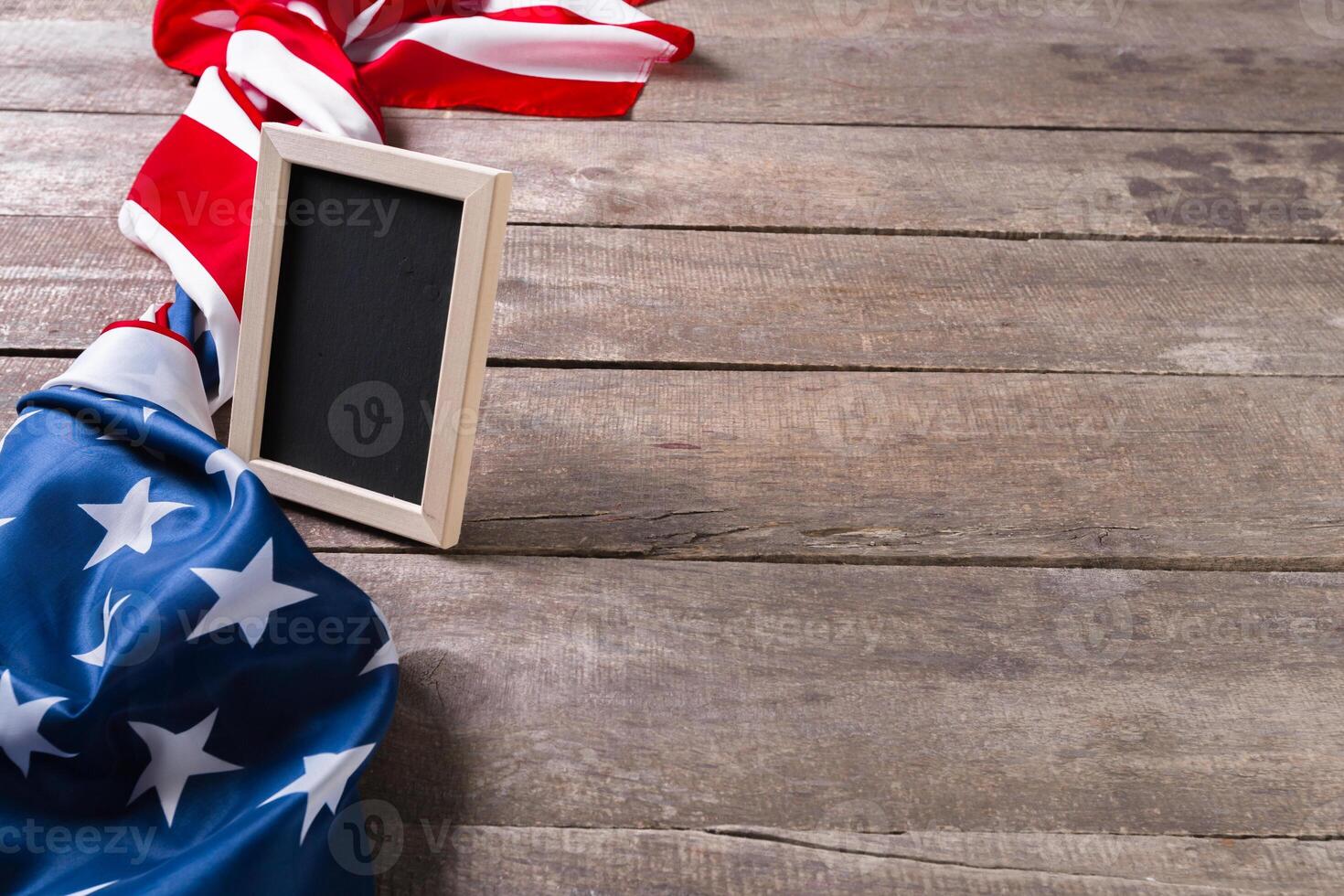 Blank chalk board with American Flag photo
