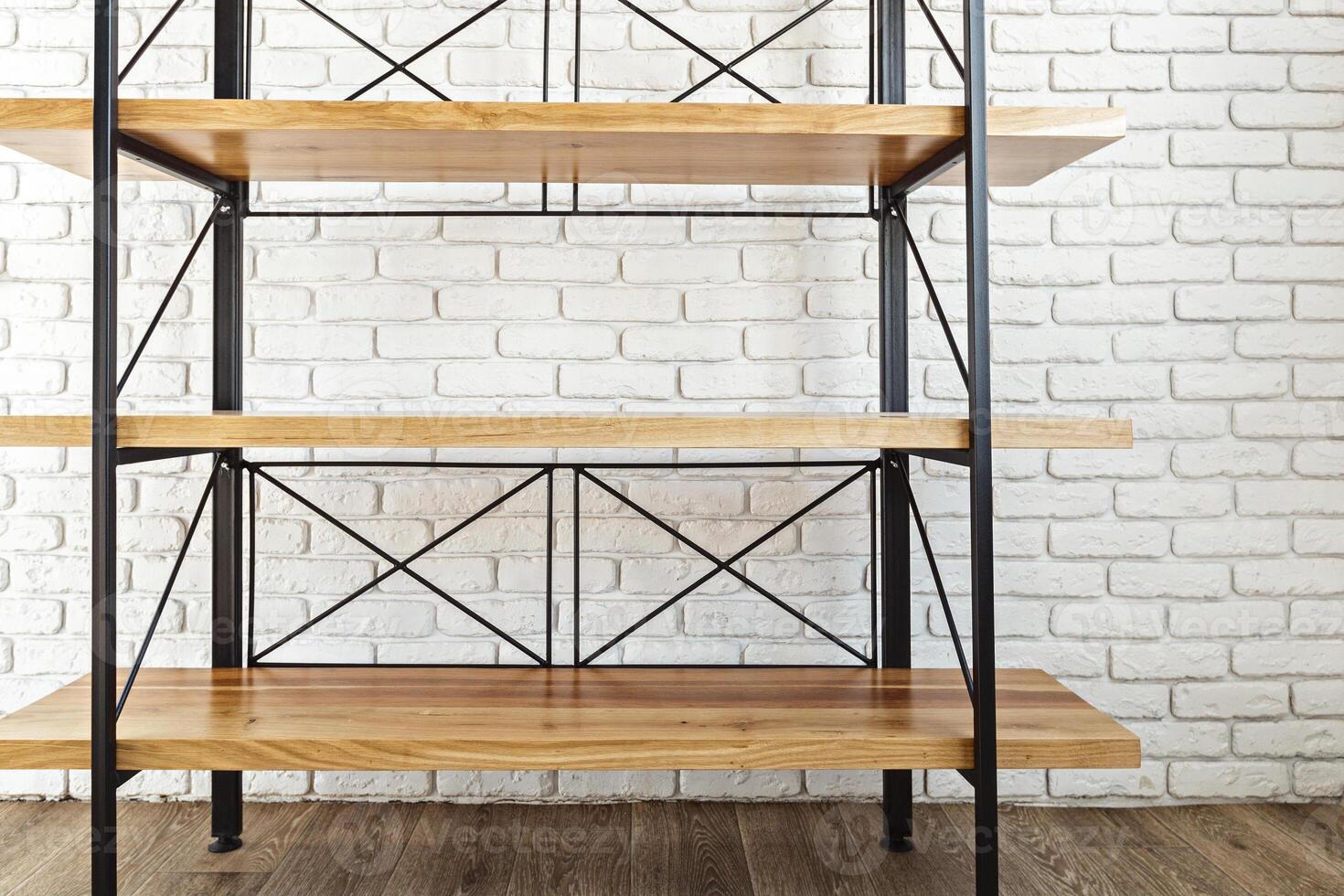 modern wooden rack in the loft interior photo