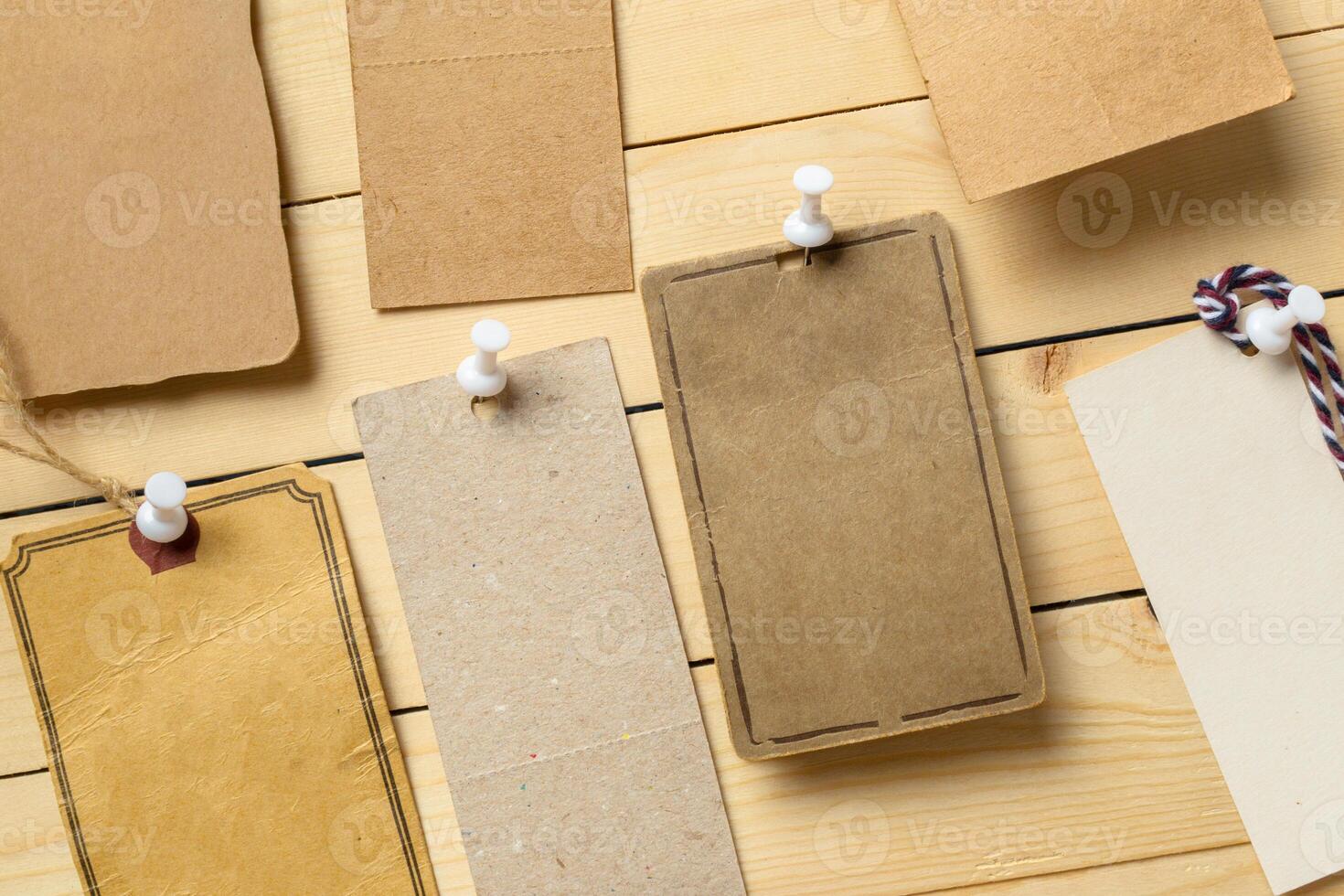 label on wooden background photo