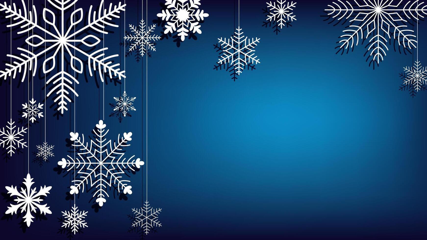 Christmas and New Year winter banner with paper snowflakes on a beautiful blue background. Poster for seasonal holidays with text image. New Year design. vector