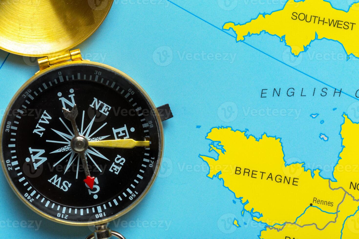 compass on map background travel photo