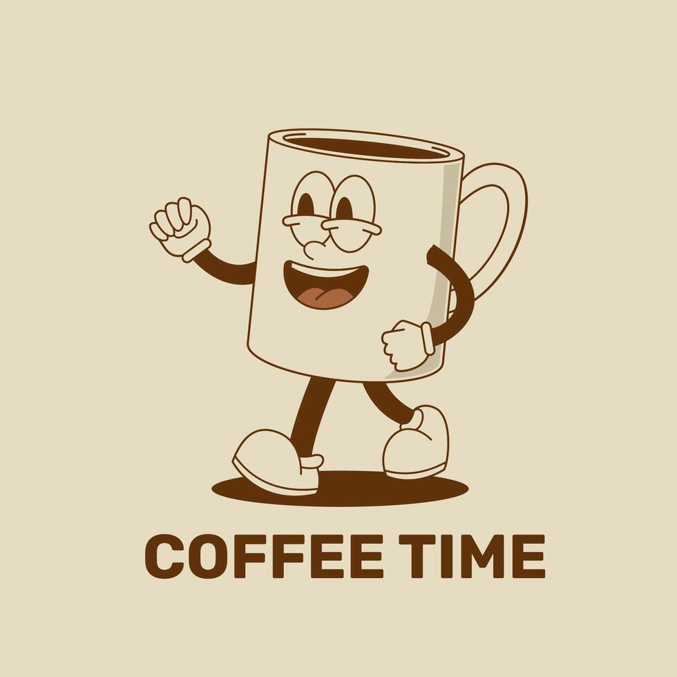 vintage mascot coffee cups, coffee time vector