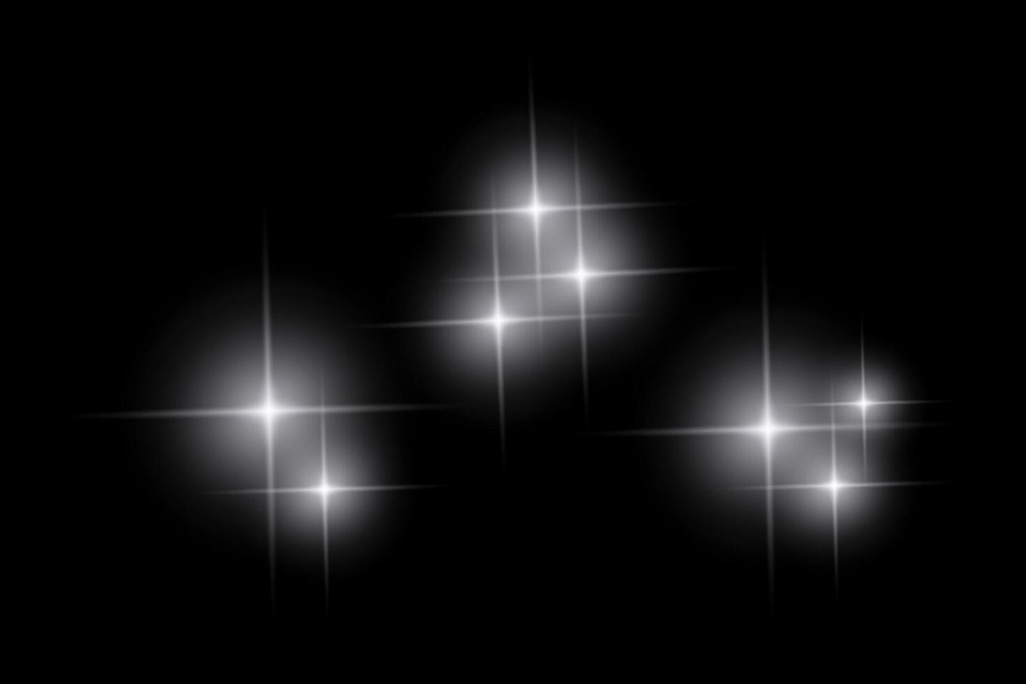 White sparkle lights, flashing lights, glowing ray beams, sparkling starsicon on black background. vector