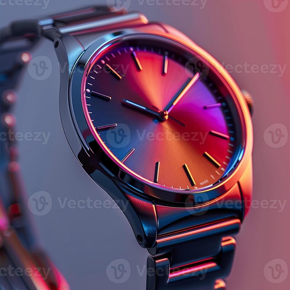 Wristwatch on a pink background. 3d render illustration. photo