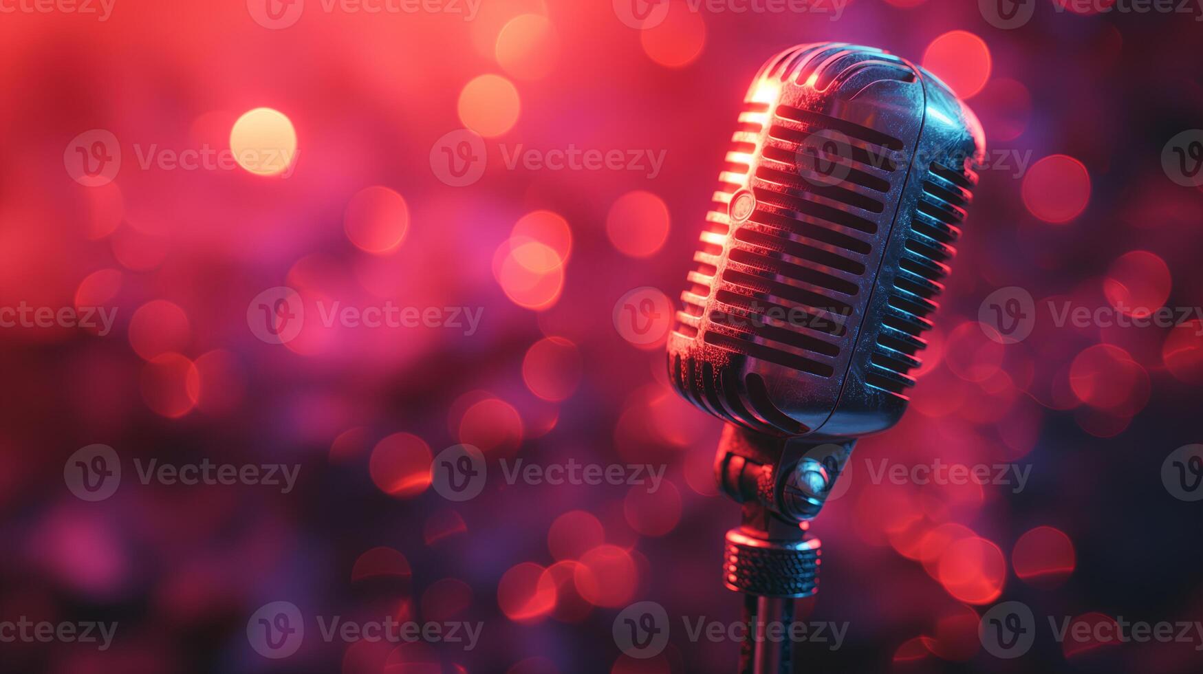 retro Lively Singing microphone on colorful background. Musical mic equipment photo