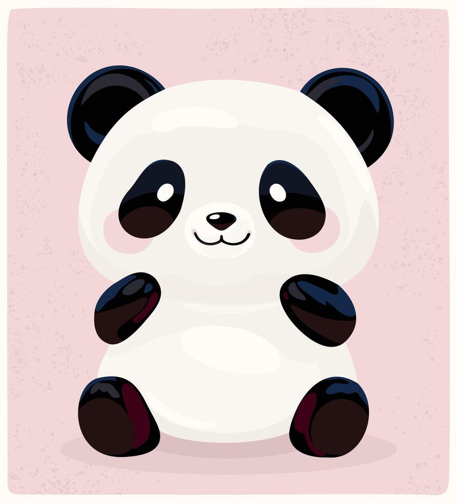 Cute panda bear in kawaii style. illustration on soft pink textured background vector