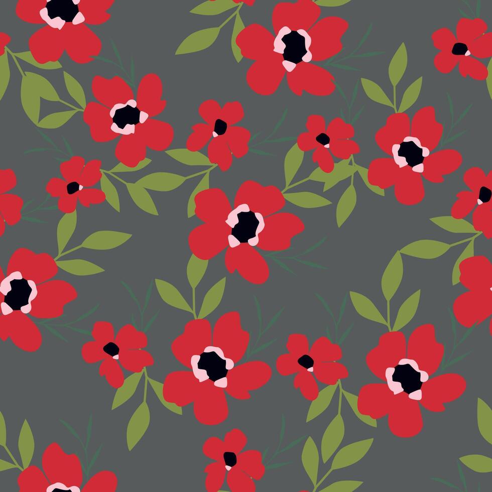 seamless flower pattern on grey background vector