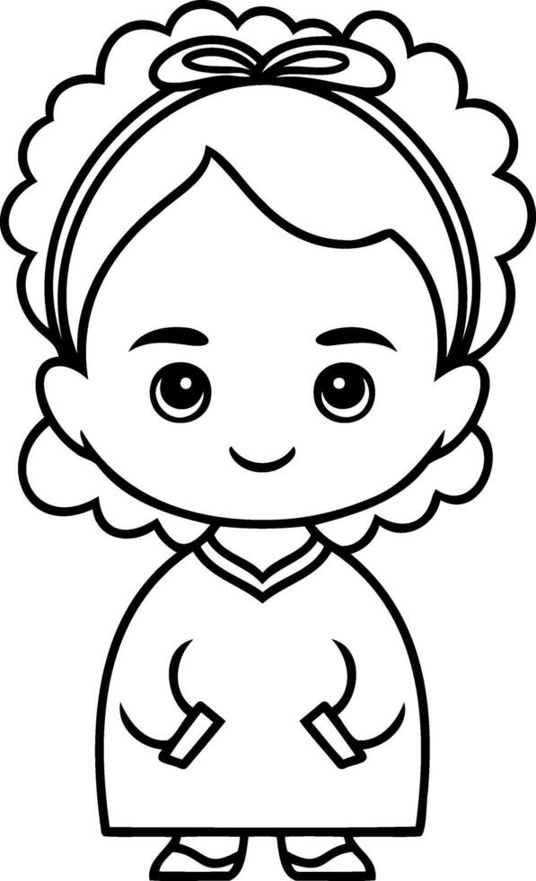 Outline girl isolated. Coloring book page vector