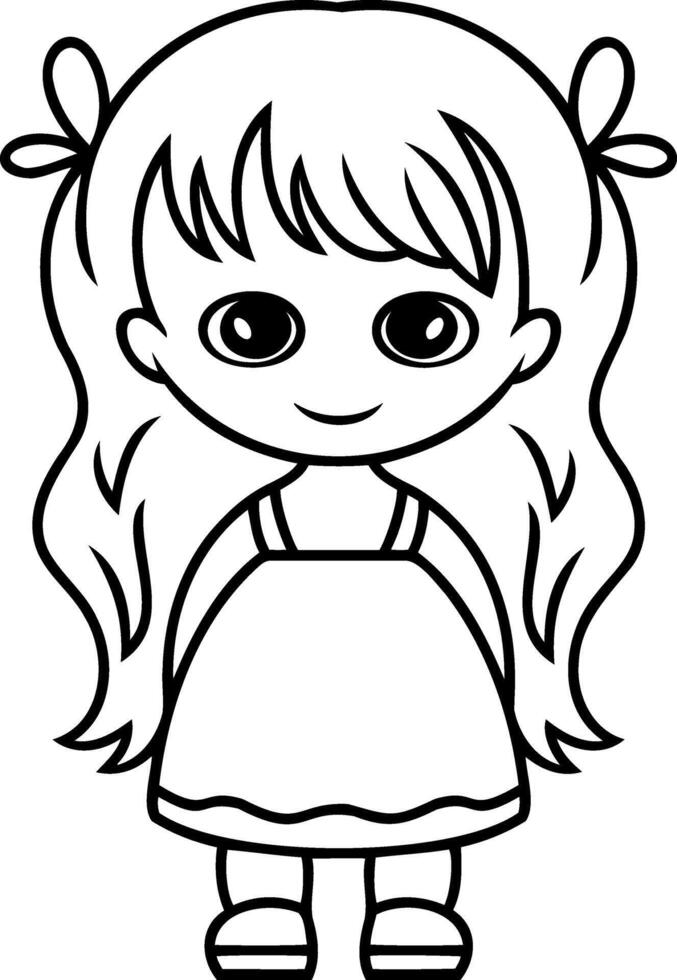 Coloring book page with girl isolated. Hand drawn vector