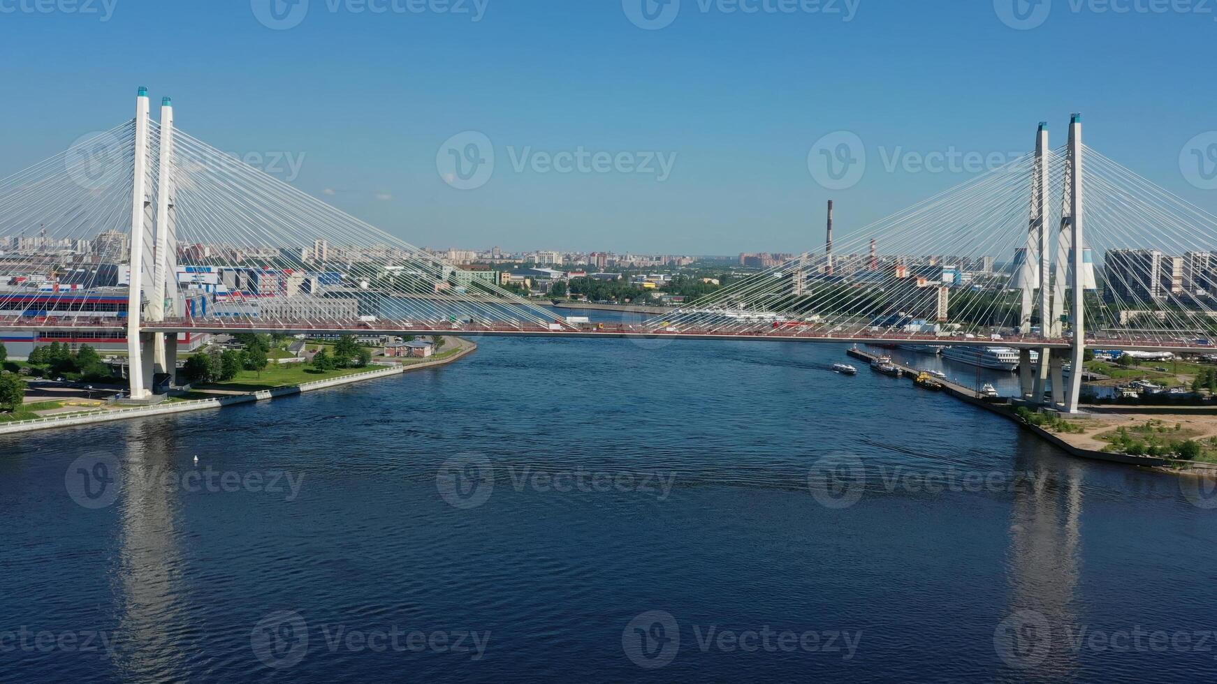 Cable-stayed bridge with cars photo