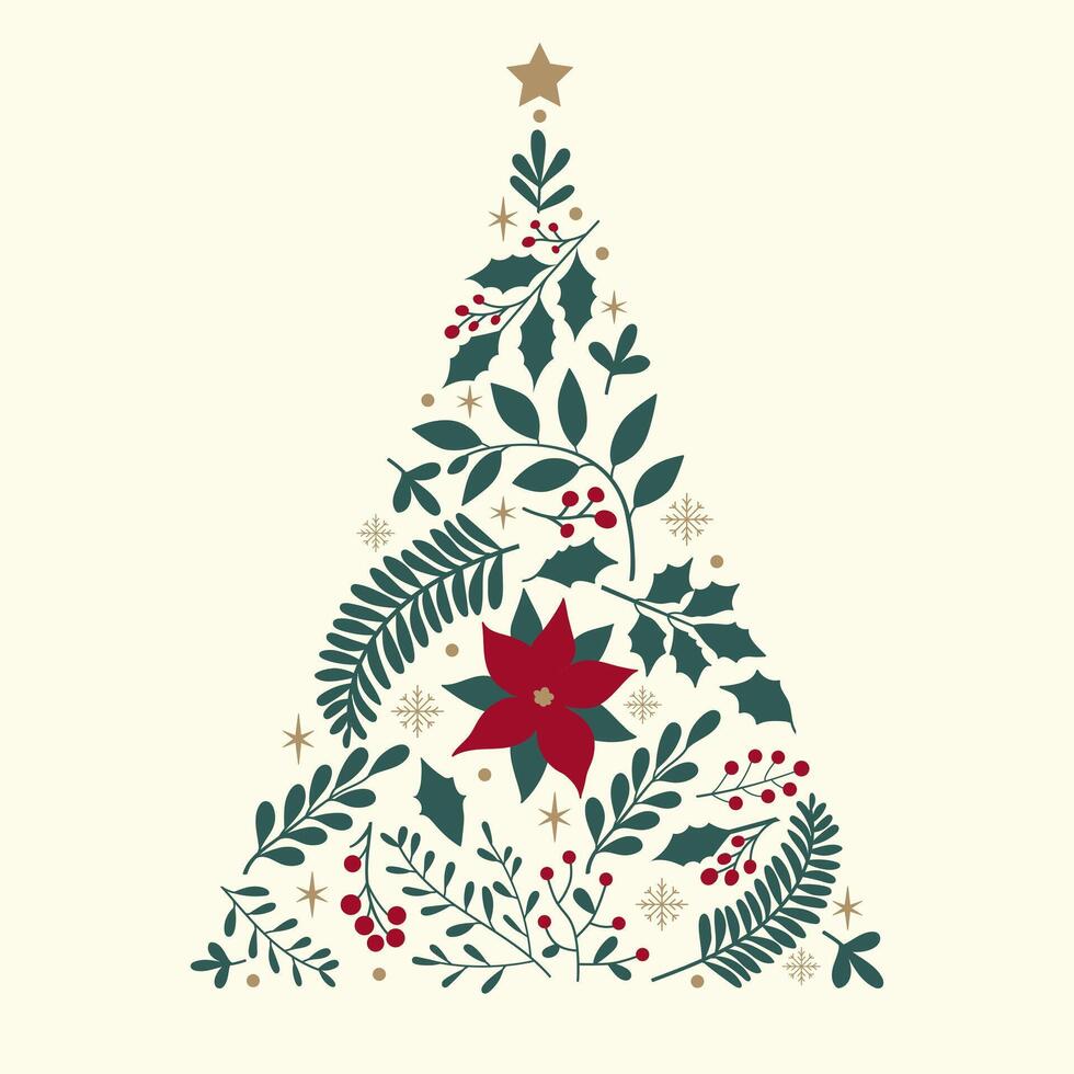 Christmas tree filled with floral ornament isolated on light background vector