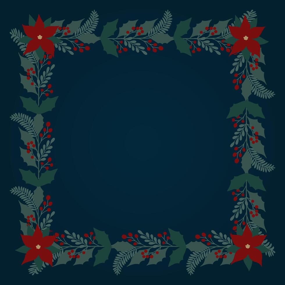 Merry Christmas card with frame and copyspace on a dark blue background vector