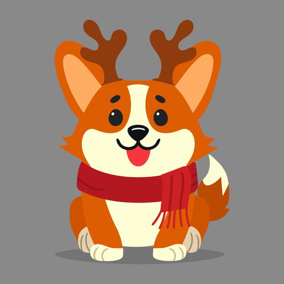 Cute Christmas Corgi dog illustration isolated on grey backgrpund vector