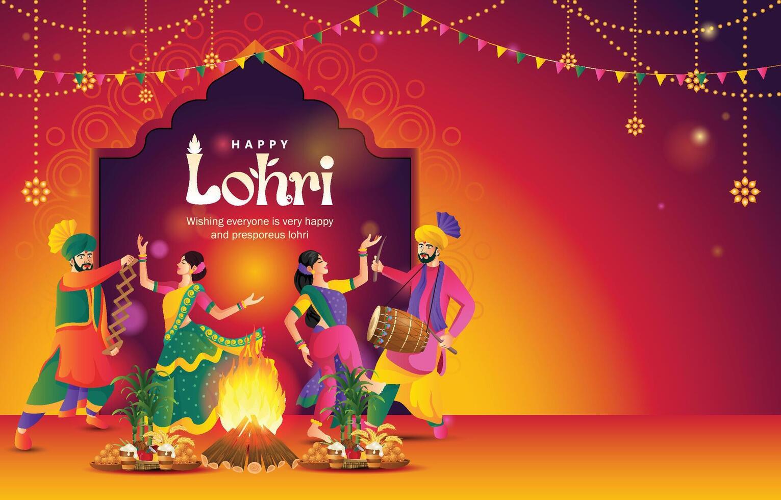 llustration of Happy Lohri festival of Punjab India background with gradient color concept vector