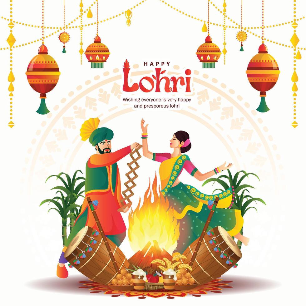 llustration of Happy Lohri festival of Punjab India background vector