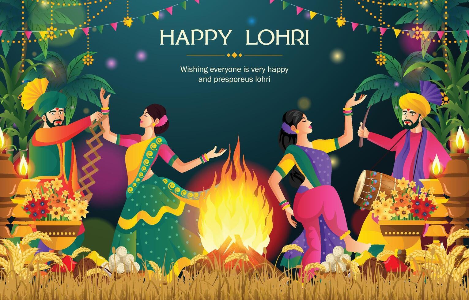 Happy Lohri festival of Punjab India illustration vector