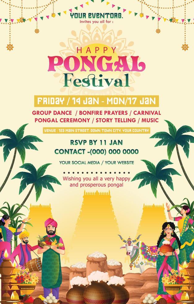 Happy Pongal festival of India poster background with gradient color concept vector
