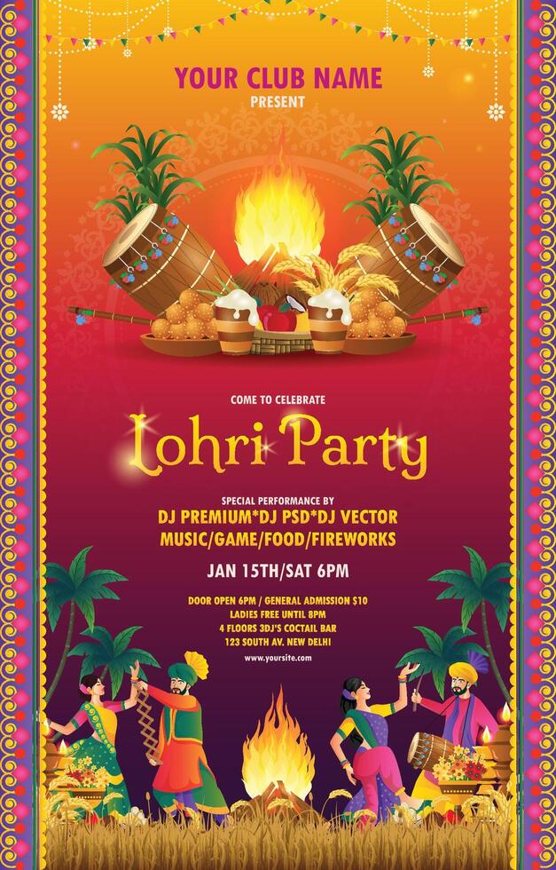 vertical poster of Lohri party with gradient color concept vector