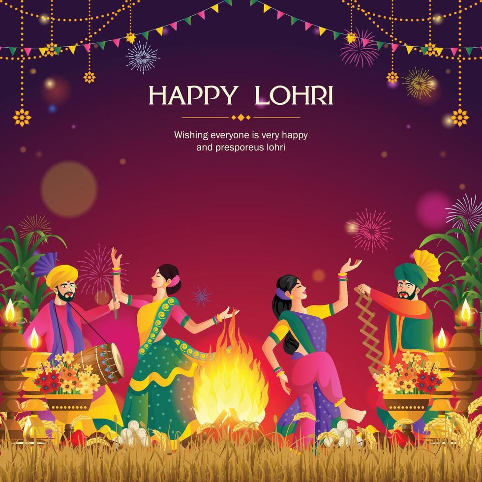 Happy Lohri festival of Punjab India background vector