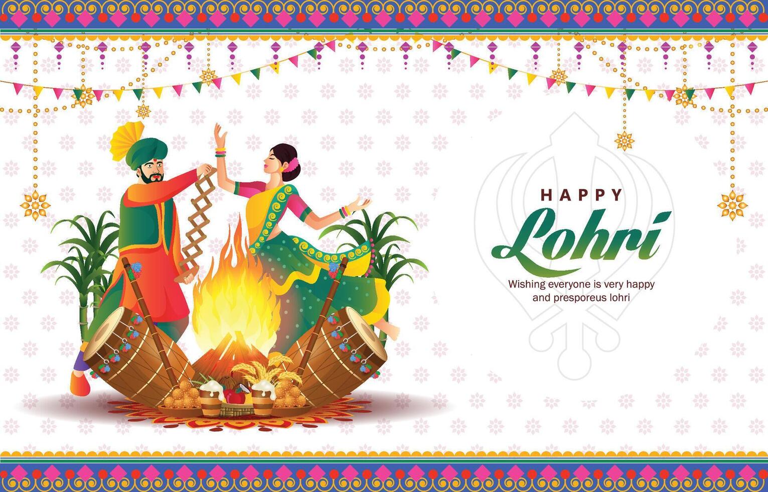 llustration of Happy Lohri festival of Punjab India horizontal background with gradient color concept vector