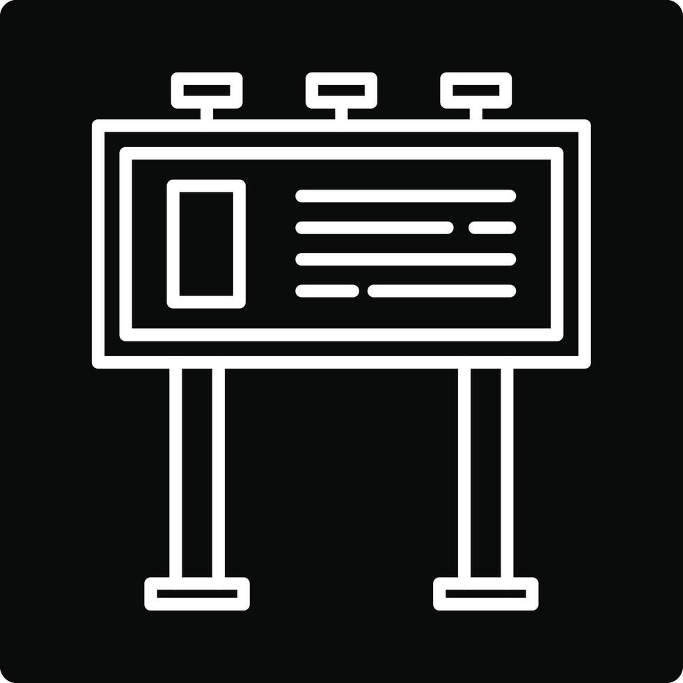 A black and white icon of a sign on a black background vector