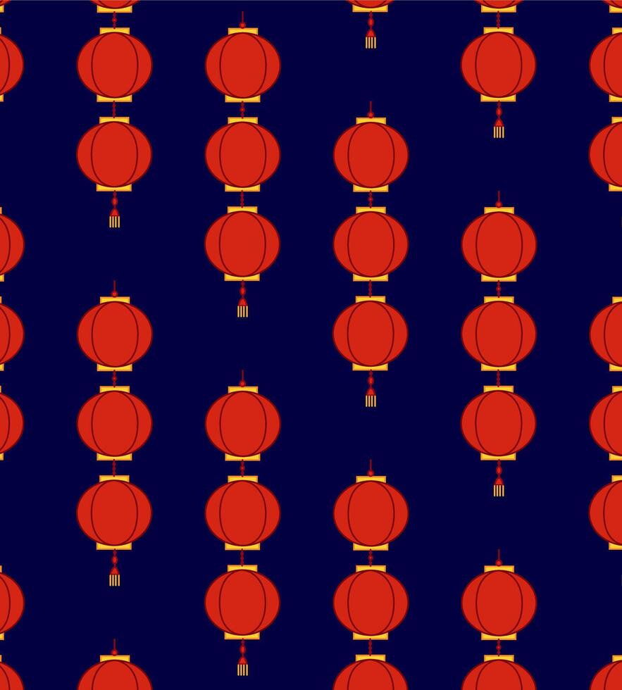 Asian red lanterns seamless pattern. graphic illustration on dark transparent background. Happy Chinese New year vector