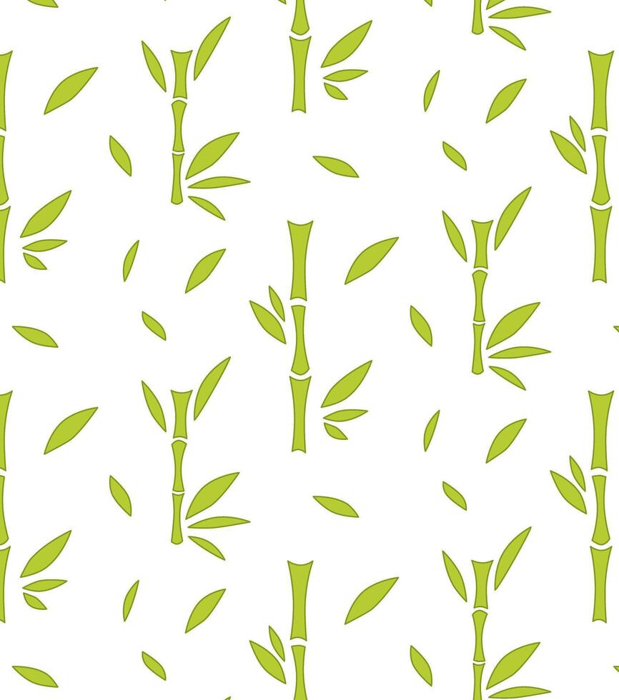 Bamboo stick and leaves graphic style illustration. Seamless pattern in transpatent background vector