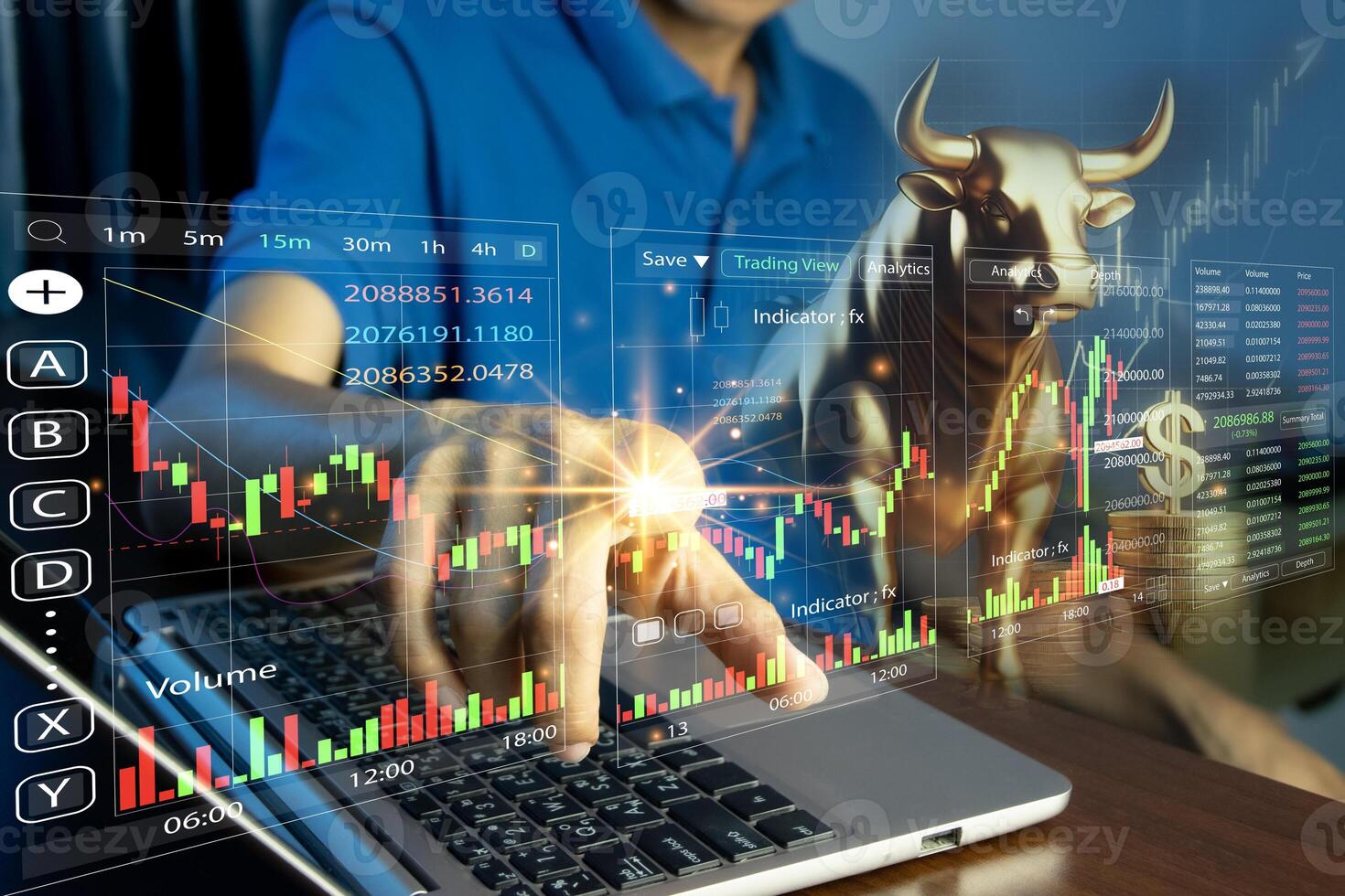 Stock Market Concepts and Cryptocurrency Scripts Buying and Trading in Bull Markets photo
