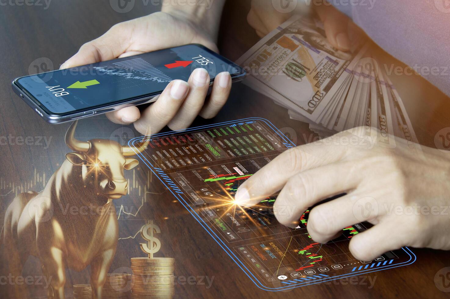 Stock Market Concepts and Cryptocurrency Scripts Buying and Trading in Bull Markets photo