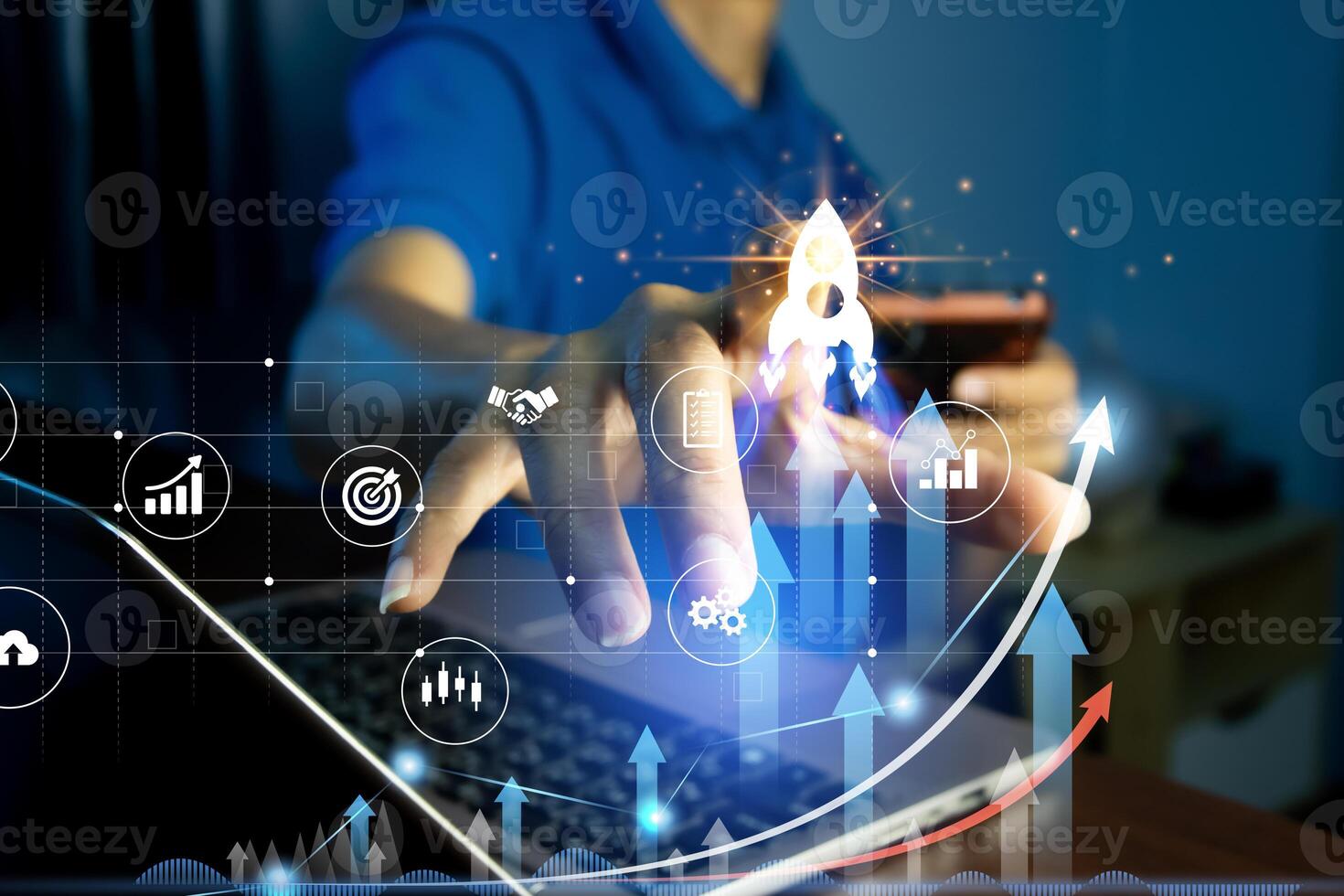 A business idea starts like a rocket. Strategic Planning and Organizational Startup Initiatives Aiming to achieve objectives through value development, promoting leadership Target group of customers photo