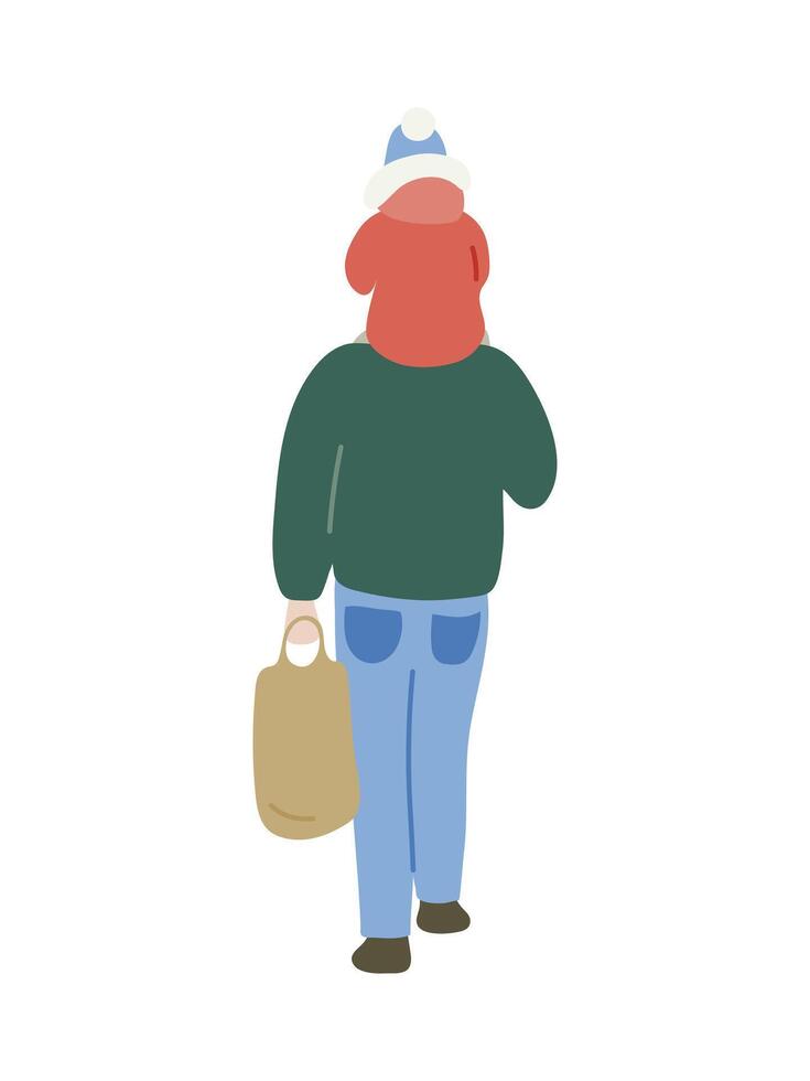 Man Dad Walks With A Child On His Shoulders And Carrying A Bag. Single Parent. Flat Style illustration isolated on white. vector
