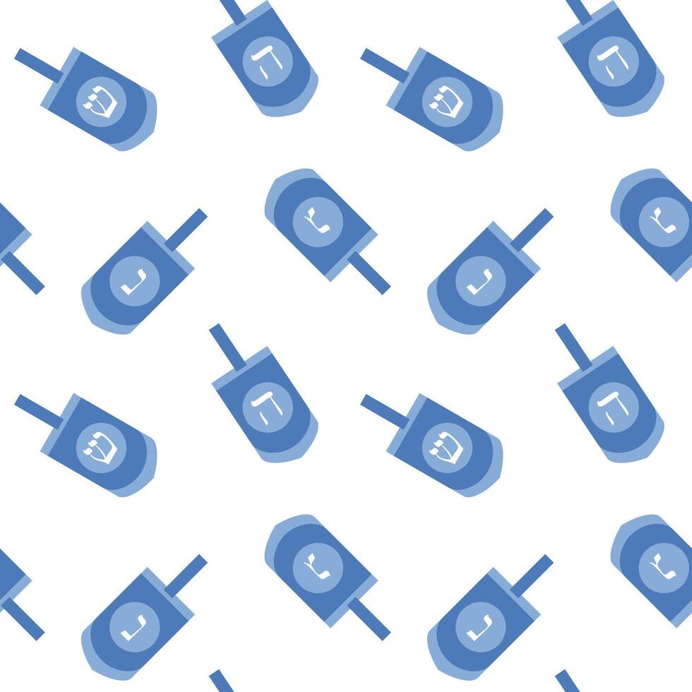 Simple Dreidel Seamless Pattern In Blue. Happy Hanukkah. Game For Children. White Background Flat Style. Wrapping , Wallpapers. illustration vector