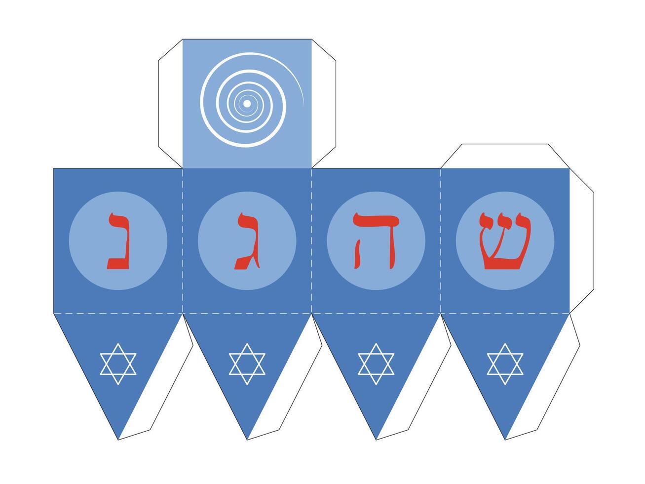 Make A Paper Dreidel. Template With Outline For Laser Cut. Traditional Hanukkah Game For Kids. Flat Style. illustration vector