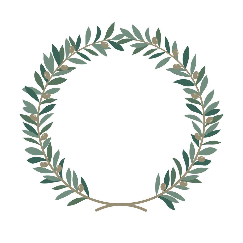 Green Olive Wreath Decoration Isolated on White Background Flat Vintage Style. illustration vector